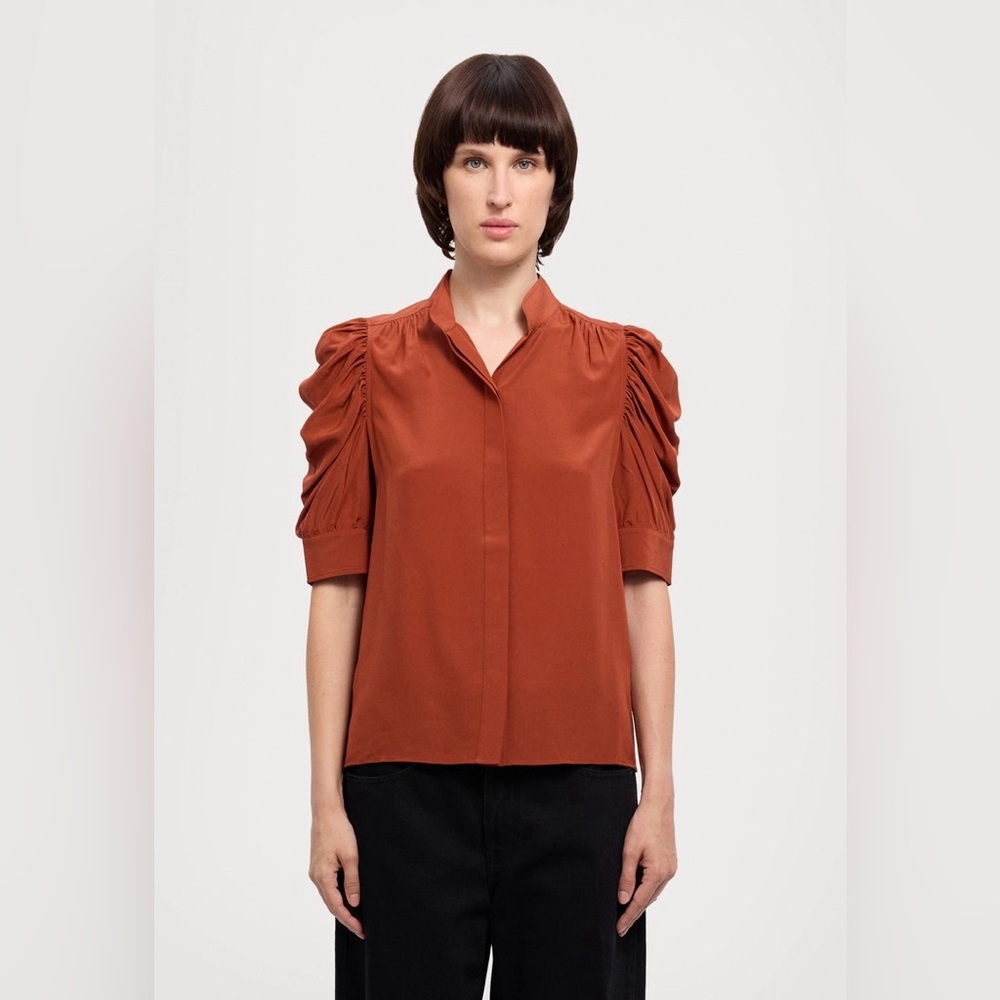 NWT $378 Frame Gillian Ruched Silk Satin Blouse